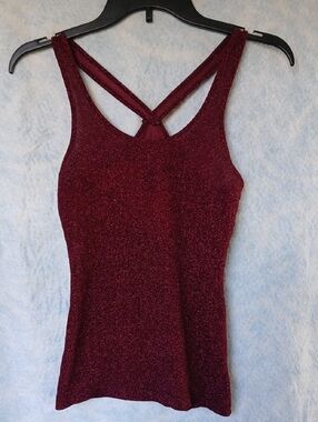 Express Glittery Burgundy Tank Top Womens SZ XS